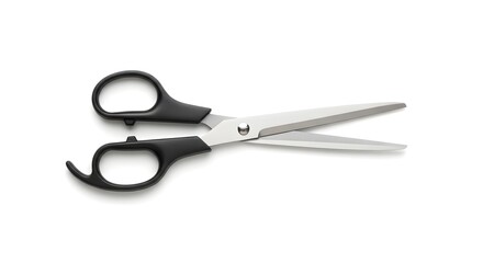 Sharp Stainless Steel Scissors with Black Handles Isolated on White
