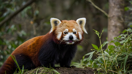 red panda eating bamboo
