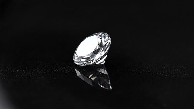 A faceted, clear gem is centered on a textured black surface, reflecting the bright light