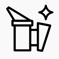 Line icon of a smoker tool and a spark &mdash; hive calming, black on white, square minimalist style
