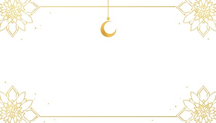 Golden Islamic Ramadan decorative frame with crescent moon and floral corners.