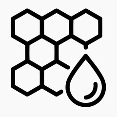 Line icon of a honeycomb grid and a drop &mdash; full comb, black on white, square minimalist style
