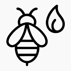 Line icon of a bee and a flame‑shaped spark &mdash; active colony, black on white, square minimalist style