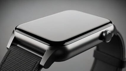 Modern smartwatch on wrist minimalist design close-up black and silver tech