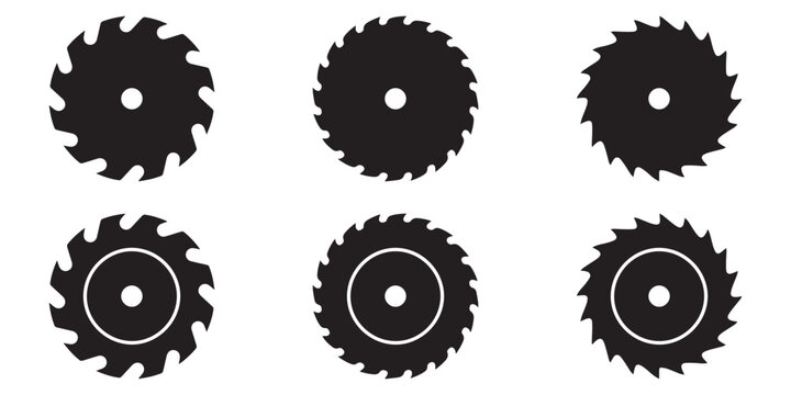 Industrial Circular Saw Blade Icon Set &ndash; Black Silhouette Woodworking, Carpentry and Cutting 
Tool Vector Collection