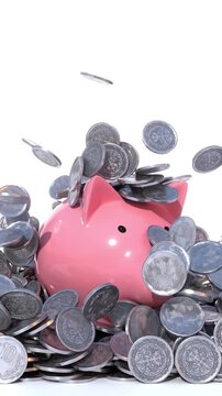 Coins Falling on Piggy Bank, Financial Savings Concept