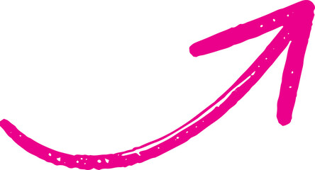 Hand-drawn pink upward pointing arrow with a curved tail on a black background representing growth