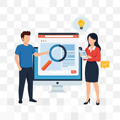 Fototapeta premium People interacting with a computer screen showing search results.