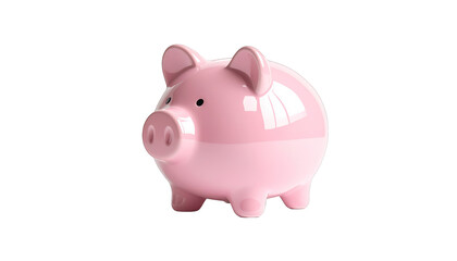Obraz premium A pink piggy bank standing on a plain surface, viewed from the front, with a shiny finish and cute expression.