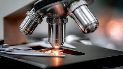 Male scientist conducts research with a microscope in a laboratory setting, focusing on detailed observations