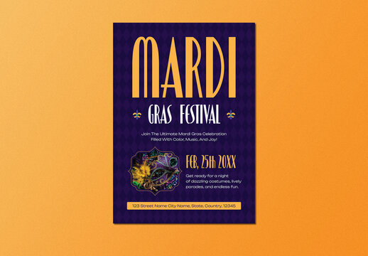 Purple Flat Modern Elegant Mardi Gras Flyer