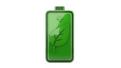 Green Energy Battery Icon With Leaf Symbol On Black Background