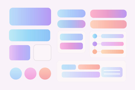 Modern colorful gradient ui elements set with rounded shapes cards buttons and interface components for app design dashboard saas web ui ux and creative design system