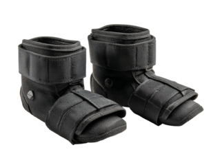 Close-up of a pair of black medical boots on a neutral backdrop. Perfect for representing orthopedic health. Isolated Transparent Background, PNG