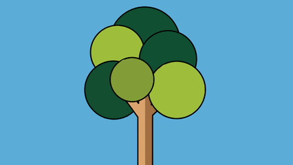Simple Cartoon Tree Illustration Against Blue Sky Background