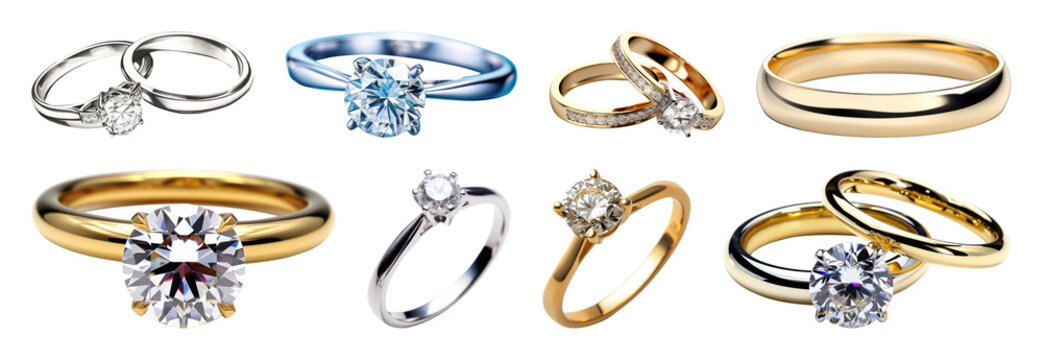 PNG Elegant diamond engagement rings element set on transparent background