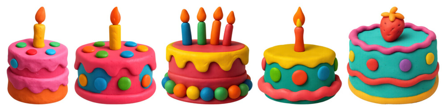 PNG Colorful playdough birthday cakes element set on transparent background