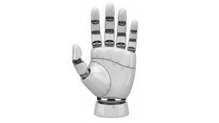 White Robotic Hand With Open Palm On Black Background