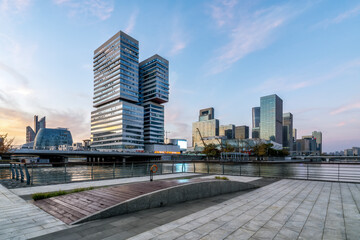 Obraz premium Ningbo, China: city skyline, architecture, landscape, city, metropolis, landmark, background, tourist destination, downtown, modern.