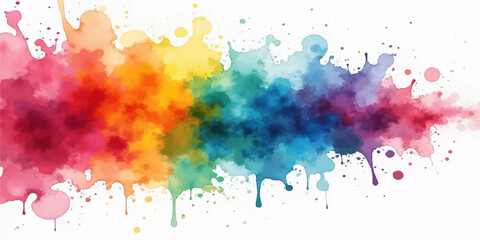 Obraz premium Artistic watercolor background featuring colorful paint splashes and ink splatters on a grunge paper texture with a vibrant rainbow design element
