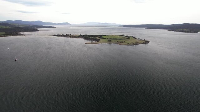 Boomer Island And Boomer Bay - Blackman Bay In Tasmania, Australia. - aerial shot