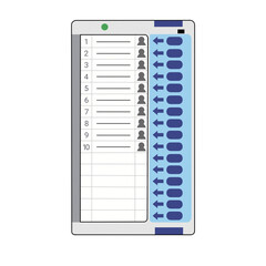 Electronic voting machine (EVM) interface with voter list and voting buttons illustration for election concept