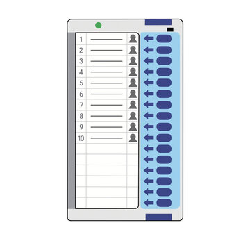 Electronic voting machine (EVM) interface with voter list and voting buttons illustration for election concept