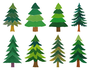 Fototapeta premium PNG Colorful paper-cut evergreen trees element set on transparent background