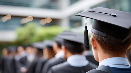 Obraz premium College students celebrate graduation during a ceremony with bright sunlight and blurred background in a joyful moment