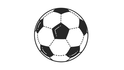 Naklejka premium Classic black and white soccer ball illustration with hexagonal patterns and dashed lines for sports and athletics games.