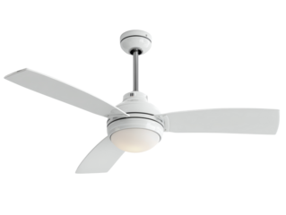A white ceiling fan with three blades, providing efficient air circulation in a room Isolated Transparent Background, PNG