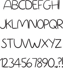Thin handwriting typography font lettering ABC cartoon vector text