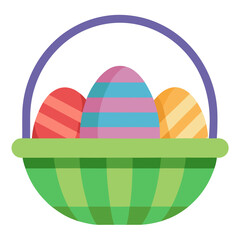 Green Easter Basket Full of Decorated Colorful Eggs Illustration