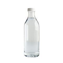 Clear glass bottle with white cap, isolated on transparent background