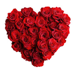 Heart-shaped red roses arrangement on transparent background