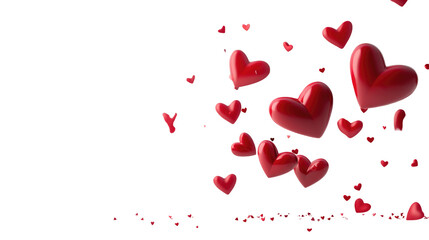 3d red hearts floating on transparent background