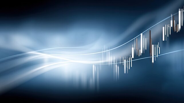 Candlestick chart and line trend show stock market data on a black background for financial analysis and business graphics - Powered by Adobe