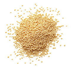Golden mustard seeds pile isolated on transparent background