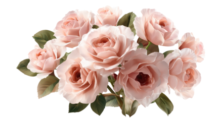 Delicate pink roses bouquet, floral arrangement, isolated on transparent background
