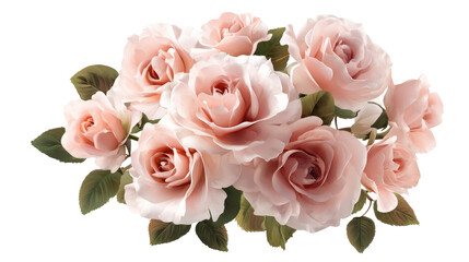 Delicate pink roses bouquet isolated on transparent background