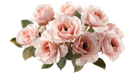 Delicate pink roses bouquet isolated on transparent background