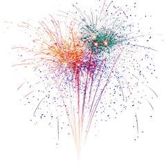 Vibrant fireworks display isolated on transparent background