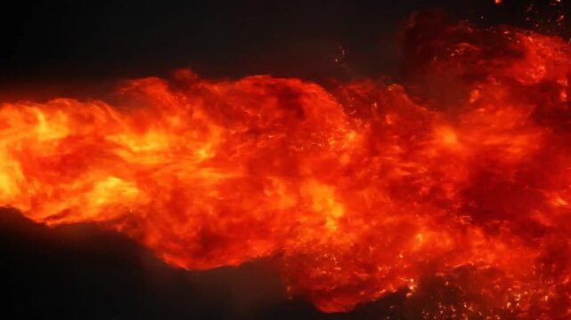 Intense Fiery Plasma Stream with Embers Igniting and Expanding Against a Dark Background