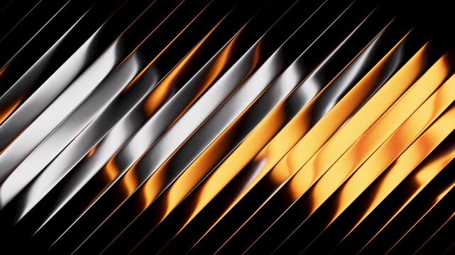 Golden and silver waves flowing with a liquid metal aesthetic. Luxury 3D render motion loop with glass refraction and warm lighting.
