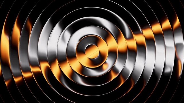 Concentric golden circles rippling behind glass. Hypnotic abstract wave loop with a premium metallic finish. 3D render motion.