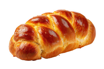 Golden brown braided pastry loaf with glossy baked crust, flaky layered folds, lightly caramelized ridges, and realistic crumb texture along the cut edges isolated on transparent background.