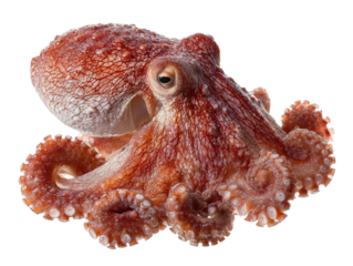 A close-up view of an octopus, showcasing its intricate details and unique features Isolated Transparent Background, PNG