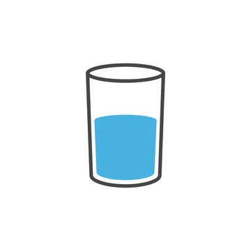 Simple illustration of a glass half full of blue liquid.
