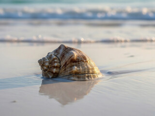해변 모래 위 놓인 아름다운 조개껍데기