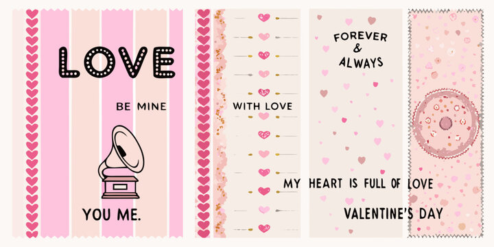 Vintage valentine cards with hearts musical notes and romantic messaging